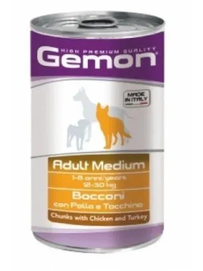 Снимка на Gemon Chicken and Turkey Adult Medium - Хапки с пилешко и пуешко за средни породи - опаковка, 2 броя х 1.250 кг.