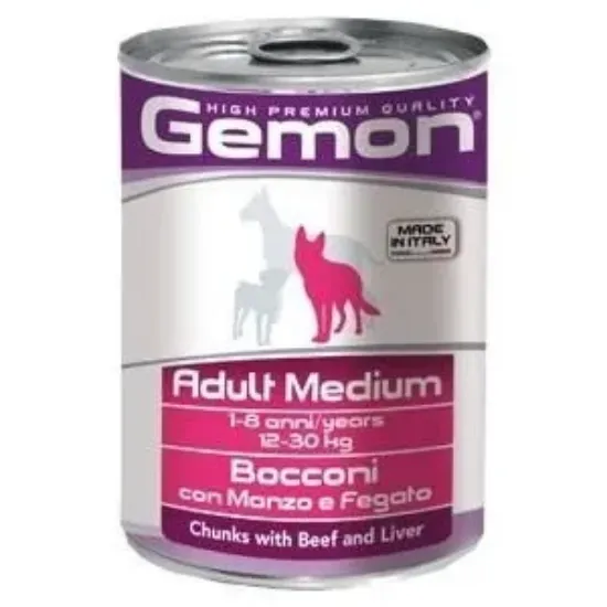 Снимка на Gemon Chunks with Beef and Liver - Хапки с телешко и черен дроб за големи породи - опаковка 5 броя х 415 гр.
