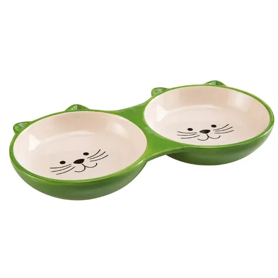 Снимка на Ferplast Izar - Двойна керамична купичка за храна и вода за котки, 21,5 x 12 / 2,5 см - 230 мл.