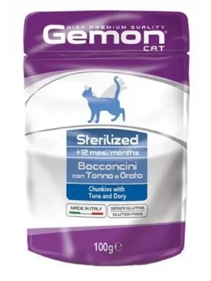 Снимка на Gemon Tuna and Dory Sterilized - Пауч с риба тон, за кастрирани котки - 8 броя х 100 гр.