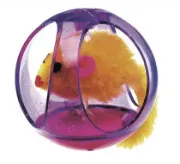 Снимка на Ferplast Tumbling Cat Ball - Забавна играчка за котки - пластмасова топка с плюшена мишка, 65 мм 1