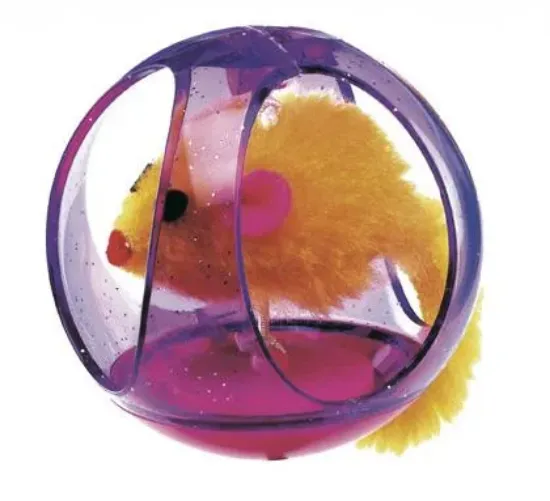 Снимка на Ferplast Tumbling Cat Ball - Забавна играчка за котки - пластмасова топка с плюшена мишка, 65 мм