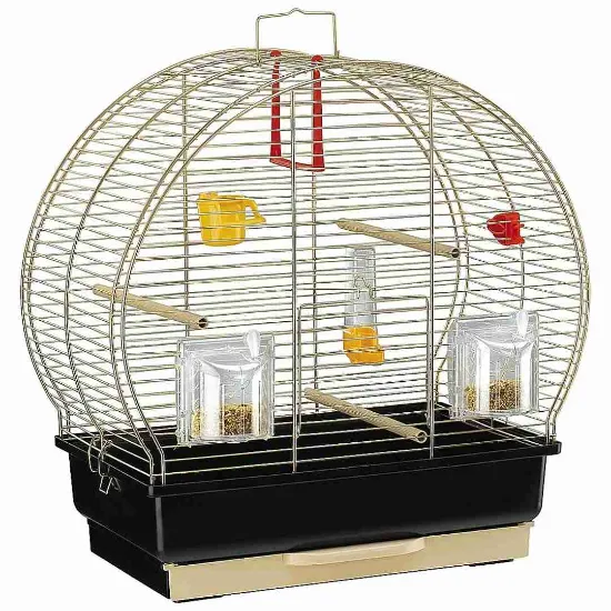Снимка на Ferplast - Cage Luna Antique 2 BRASS - Оборудвана клетка за канарчета , екзотични и други малки птици - размер 44,5 x 25 x 45,5 см.