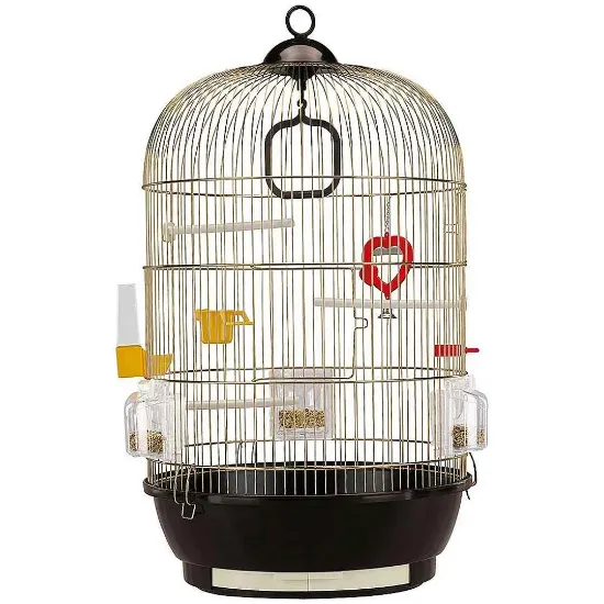 Снимка на Ferplast - Cage Diva Brass - Оборудвана клетка за канарчета, екзотични и други малки птици - размер Ø 40 x H 65 см.