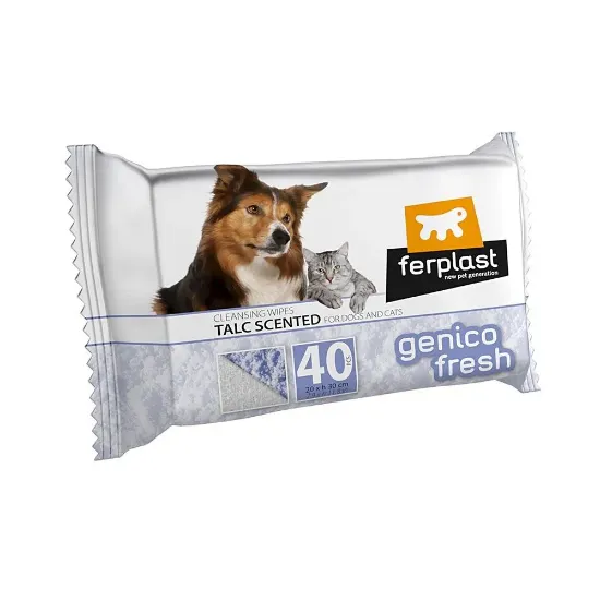 Снимка на Ferplast Genco Fresh 40 Talc - Почистващи мокри кърпички за кучета и котки с талк, 40 броя 20/ 30 см.