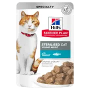 Снимка на Hill's Science Plan Sterilised Cat Young Adult с пъстърва – малки късчета в сос Грейви за млади кастрирани котки от 6 мес. до 6 год. 12 пауча х 0.085 гр 1
