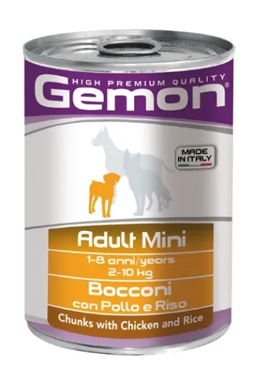 Снимка на Monge Gemon Adult Mini chicken & rice – мека храна за кучета от дребните породи, в зряла възраст, с пилешко и ориз, 5 броя х 415 гр.