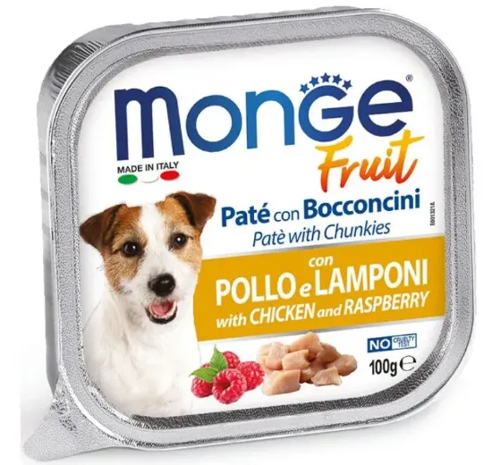 Снимка на MONGE Gemon FRUIT PATÉ & CHUNKIES CHICKEN & RASPBERRY – ПАСТЕТ И ХАПКИ С ПИЛЕ И МАЛИНИ,
