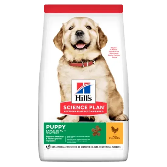 Снимка на HILL’S SCIENCE PLAN CANINE PUPPY LARGE BREED С ПИЛЕШКО – ЗА ПОДРАСТВАЩИ КУЧЕТА ОТ ЕДРИ И ГИГАНСТКИ ПОРОДИ, НАД 25КГ, ОТ ОТБИВАНЕТО ДО 18 МЕС. БРЕМЕННИ И КЪРМЕЩИ КУЧЕТА. 16 кг.