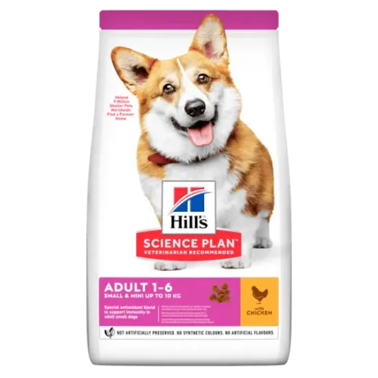 Снимка на HILL’S SCIENCE PLAN SMALL & MINI ADULT С ПИЛЕШКО – ПЪЛНОЦЕННА СУХА ХРАНА ЗА ДРЕБНИ И МИНИАТЮРНИ ПОРОДИ КУЧЕТА В ЗРЯЛА ВЪЗРАСТ 1-6 Г 6 кг.