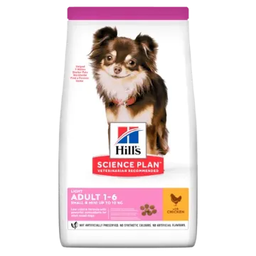 Показвай детайлите за Hill's Science Plan Light Small&Mini с пилешко с малко калории 1.5 кг 1 - MyPetShop.bg Снимка на Hill's Science Plan Light Small&Mini с пилешко с малко калории 1.5 кг 1