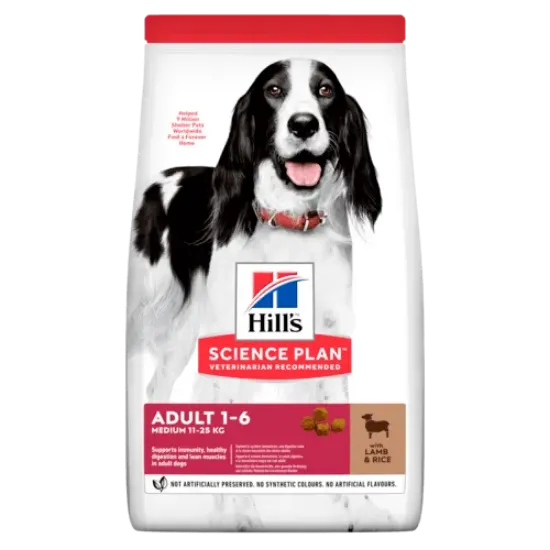 Снимка на HILL’S SCIENCE PLAN CANINE MEDIUM ADULT С АГНЕШКО И ОРИЗ – ПЪЛНОЦЕННА СУХА ХРАНА ЗА КУЧЕТА ОТ СРЕДНИ ПОРОДИ С УМЕРЕНИ ЕНЕРГИЙНИ НУЖДИ, 1-7 Г. 14 кг.