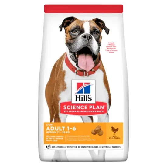 Снимка на HILL’S SCIENCE PLAN CANINE ADULT LIGHT С ПИЛЕШКО – ПЪЛНОЦЕННА СУХА ХРАНА ЗА КУЧЕТА ОТ СРЕДНИ ПОРОДИ, СКЛОННИ КЪМ НАДНОРМЕНО ТЕГЛО, 11-25КГ., НАД 1Г. 14 кг.