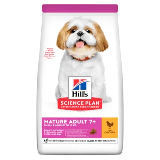 Снимка на HILL’S SCIENCE PLAN SMALL & MINI MATURE 7+ С ПИЛЕШКО – ПЪЛНОЦЕННА СУХА ХРАНА ЗА ДРЕБНИ И МИНИАТЮРНИ ПОРОДИ КУЧЕТА В НАПРЕДНАЛА ВЪЗРАСТ, НАД 7 ГОДИНИ 1.5 кг.