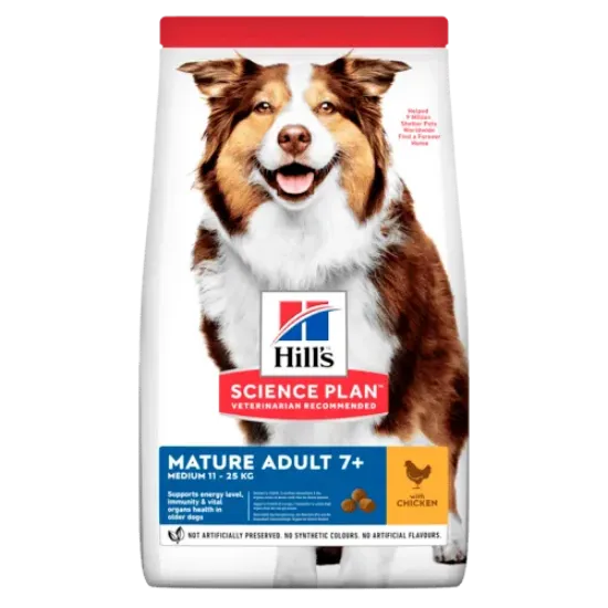 Снимка на HILL’S SCIENCE PLAN CANINE MATURE ADULT MEDIUM С ПИЛЕШКО – ПЪЛНОЦЕННА СУХА ХРАНА ЗА КУЧЕТА ОТ СРЕДНИ ПОРОДИ В НАПРЕДНАЛА ВЪЗРАСТ, ДО 25 КГ, НАД 7Г. 14 кг.