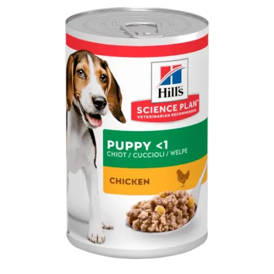 Снимка на HILL’S SCIENCE PLAN PUPPY С ПИЛЕШКО /КОНСЕРВА/ – ЗА КУЧЕНЦА ОТ ВСИЧКИ ПОРОДИ ОТ ОТБИВАНЕТО ДО 1 Г. БРЕМЕННИ И КЪРМЕЩИ КУЧЕТА, 2 броя х 370 гр.