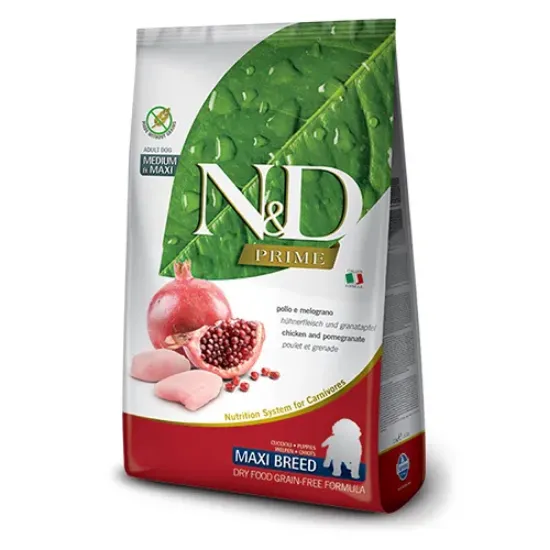 Снимка на Farmina N&D Prime Puppy Maxi Chicken & Pomegranate - храна за подрастващи кучета от едри породи с пилешко и нар; без зърнени култури 12.00 кг