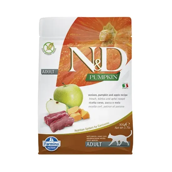 Снимка на Farmina N&D Cat Pumpkin Venison&Apple Adult - пълноценна храна за котки в зряла възраст с еленско месо, тиква и ябълки; без зърно 0.300 кг