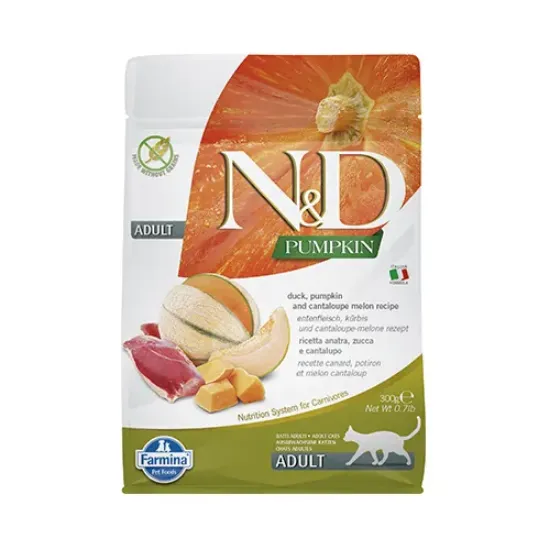 Снимка на Farmina N&D Cat Pumpkin Duck&Cantalope Melon Adult - пълноценна храна за котки в зряла възраст с патица, тиква и пъпеш; без зърно 0.300 кг
