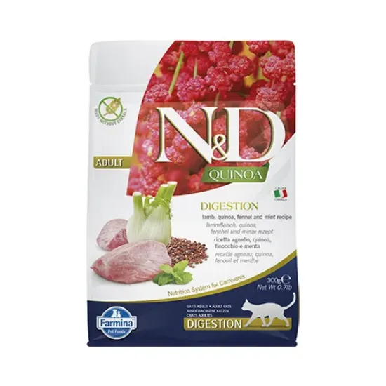 Снимка на Farmina N&D Cat Quinoa Digest Lamb - храна за котки в зряла възраст за здрав стомах с агнешко и киноа; без зърно 0.300 кг