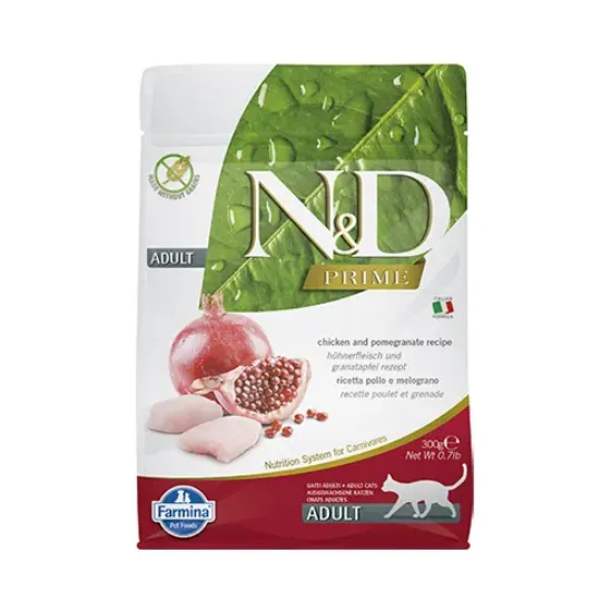 Снимка на Farmina N&D Prime Adult Chicken & Pomegranate - храна за котки в зряла възраст над 1 г. с пилешко месо и нар; без зърно 0.300 кг