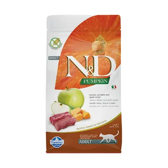 Снимка на Farmina N&D Cat Pumpkin Venison&Apple Adult - пълноценна храна за котки в зряла възраст с еленско месо, тиква и ябълки; без зърно 1.500 кг