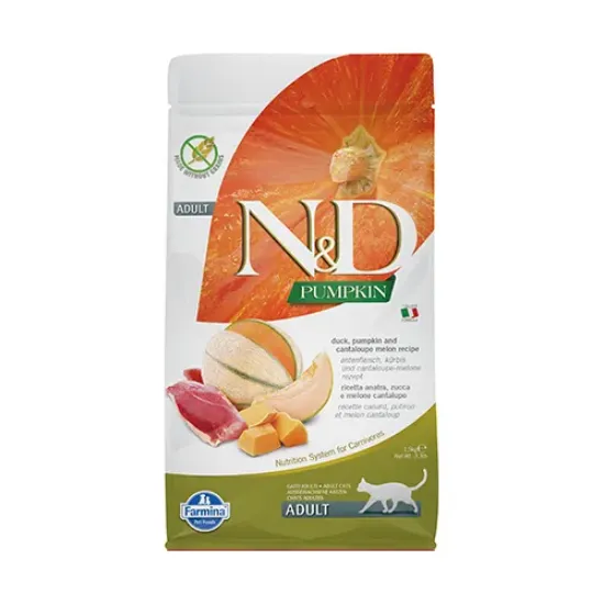 Снимка на Farmina N&D Cat Pumpkin Duck&Cantalope Melon Adult - пълноценна храна за котки в зряла възраст с патица, тиква и пъпеш; без зърно 1.500 кг