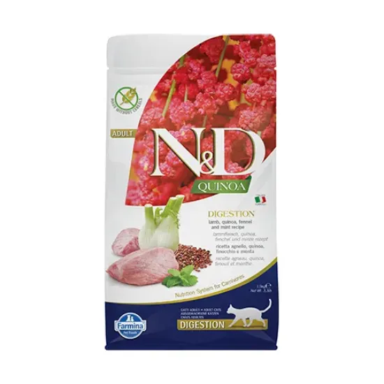 Снимка на Farmina N&D Cat Quinoa Digest Lamb - храна за котки в зряла възраст за здрав стомах с агнешко и киноа; без зърно 1.500 кг