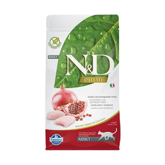 Снимка на Farmina N&D Prime Adult Chicken & Pomegranate - храна за котки в зряла възраст над 1 г. с пилешко месо и нар; без зърно 1.500 кг