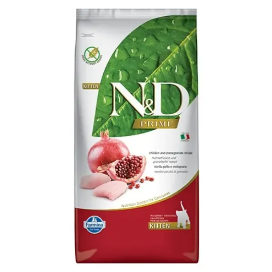Снимка на Farmina N&D Prime Kitten Chicken & Pomegranate - храна за подрастващи котенца и бременни и кърмещи котки с пилешко месо и нар; без зърно 5.00 кг