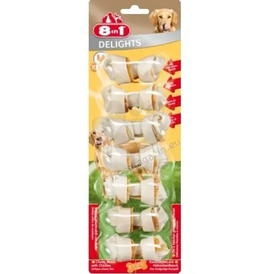 Снимка на 8in1 Delights Bones Chicken XS - Деликатесно лакомство кокали за мини кучета с пилешко месо, 2 блистера х 7 броя