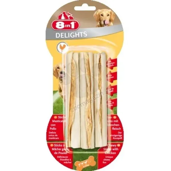 Снимка на 8in1 Delights Chicken Sticks - Лакомство, деликатес пръчици с натурално пилешко месо 2 пакета х 3 броя