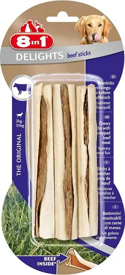 Снимка на 8in1 Delights Beef Sticks - Лакомство за кучета , пръчици от чисто говеждо месо 2 пакета х 3 броя