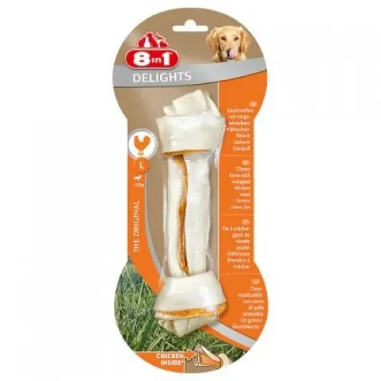 Снимка на 8in1 Delights Bone L - Лакомство , кокал с чисто пилешко месо за кучета от големи породи над 25 кг. - 2 броя