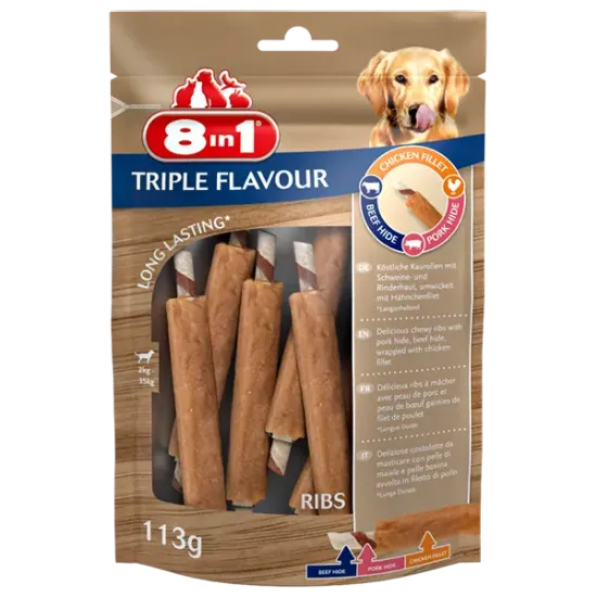 Снимка на 8in1 TRIPLE FLAVOUR - Ребра за кучета, 2 броя х 113 гр.
