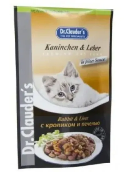 Снимка на Dr.Clauder's Pouches rabbit and liver - Храна за котки в пауч със заек и черен дроб, 8 броя х 100 гр.