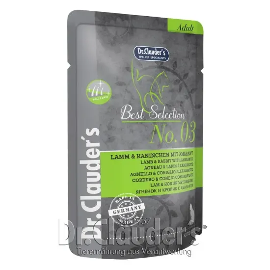 Снимка на Dr.Clauder's Best Selection Adult Lamb&Rabbit With Amaranth-храна за възрастни котки с агне,заек и амарант, 4 броя х 85 гр.