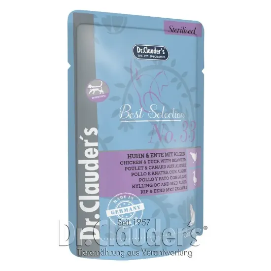 Снимка на Dr.Clauder's Best Selection Sterilised Adult Chicken&Duck With Seaweed - Храна за кастрирани котки с пиле патица и морски водорасли, 4 броя х 85гр