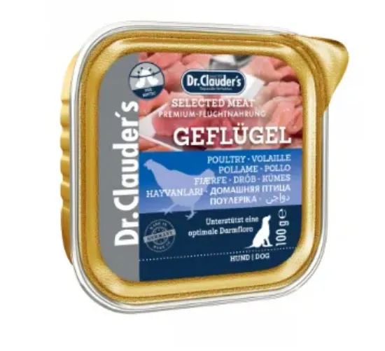 Снимка на Dr. Clauder's - Selected Meat Geflugel - /Pre Biotics/-консервирана храна с пилешко месо за кучета - 6 броя х 100 гр.