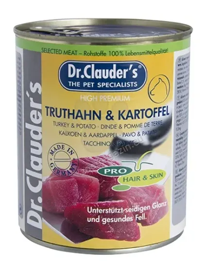 Снимка на Dr.Clauder's Selected Meat Pro Hair Skin Truthahn Kartoffel - пуешко и картофи за кученца с проблемна кожа и козина, 2 броя х 800гр.