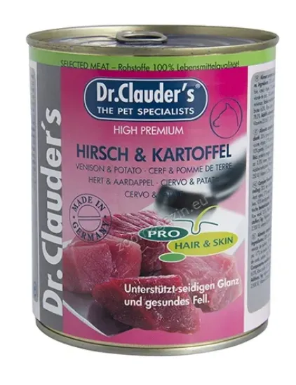 Снимка на Dr.Clauder's Selected Meat Pro Hair Skin Hirsch Kartoffel - елен и картофи за кученца с проблемна кожа и козина, 3 броя х 400 гр.