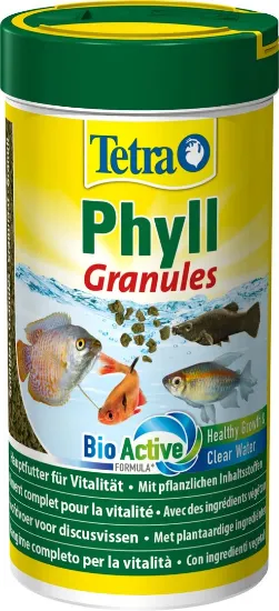 Снимка на Tetra Phyll Granules - гранули за тревопасни тропически рибки 250мл.