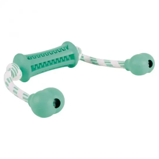 Снимка на Trixie Denta Fun Mintfresh Stick with Rope, Natural Rubber - играчка за здрави бели зъби и свеж дъх 9 cм. / 37 cм