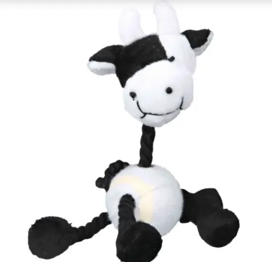 Снимка на Trixie Animals with Tennis Ball and Rope - Играчки за кучета с въже и тенис топки от плюш 16 см( синя, бяла оранжева)