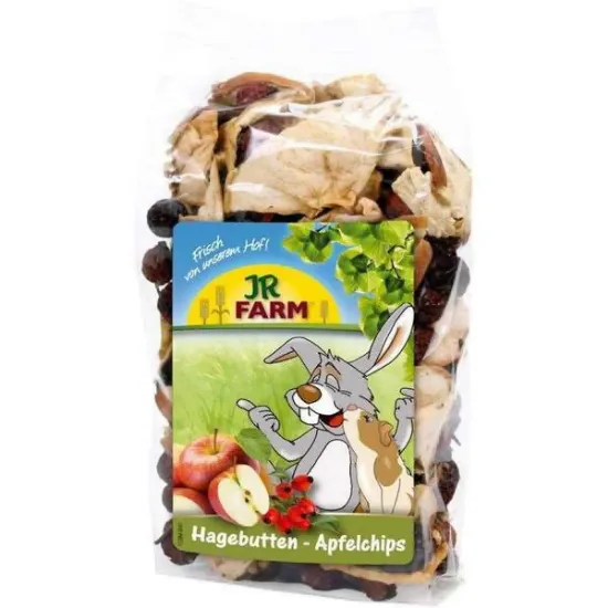 Снимка на JR Farm Rosehips and apples -допълнителна храна за гризачи, богат на витамини микс от ябълки и хрупкави шипки 125 гр.