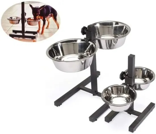 Снимка на Camon Bowl stand with two steel bowls - регулируема стойка с две метални купи 900 мл.