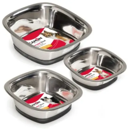 Снимка на Camon Stainless steel bowl Durapet Quadra - метална купичка за вода и храна за кучета 16 / 16 см. 420 мл.