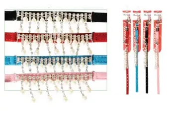 Показвай детайлите за Camon Velvet collar with rhinestones and pearls - котешки нашийник 30 см. розов 1 - MyPetShop.bg Снимка на Camon Velvet collar with rhinestones and pearls - котешки нашийник 30 см. розов 1