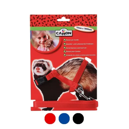 Снимка на Camon Ferret - повод с нагръдник за порчета / червен, син, черен / 15 мм. / 1800 мм.
