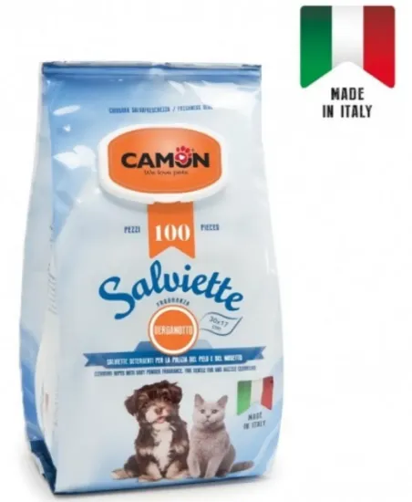 Снимка на Camon Salviette with Bergamot fragrance - почистващи кърпички с аромат на бергамот за кучета и котки 100 броя